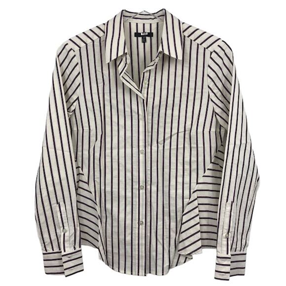 DREW Dillone Button Down Shirt S Ruffle Panel Stripe Cotton Long Sleeve Womens - Picture 1 of 4